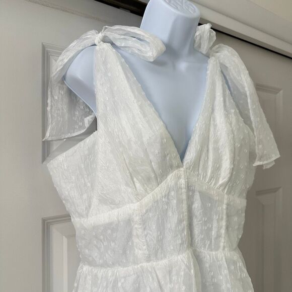 Lulus Blissful Direction White Tie-Strap Clip Dot Bustier Midi Dress - Picture 9 of 14